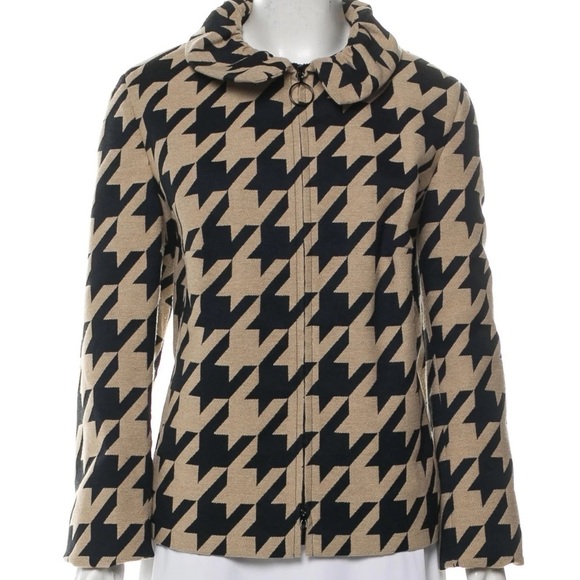 AKRIS PUNTO Houndstooth Jacquard Jacket in Caramel Black Sz10 - Picture 5 of 16